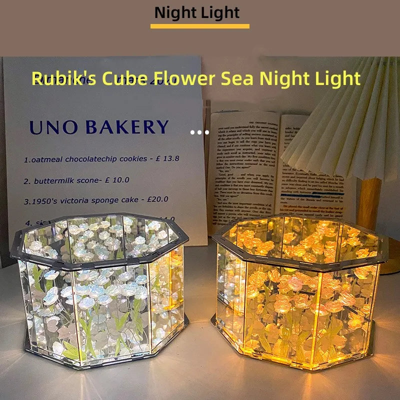 Floral Glass Cube (Night Light)